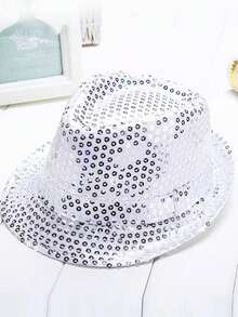 1pc Unisex Kids' Performance Cap With Sparkling Sequins For Dance, Summer Sun Hat Suitable For Daily Life - Silver - View 4