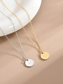 不锈钢 18k 镀金镜面圆形心形吊坠项链，银色，长度 450mm+50mm，不褪色，情人节、妈妈、母亲、母亲节、礼物 - 銀色 - 查看 1