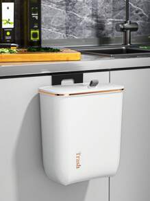 1 Pieza Basurero De Plástico Con Tapa Para Pared Para Almacenamiento En La Cocina Y Sala De Estar - Blanco - Ver 4