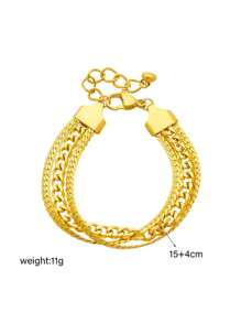 1 Pieza Pulsera De Acero Inoxidable Con Cadena Trenzada De Tres Capas Chapada En Oro Para Decoración - Dorado - Ver 3