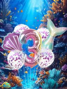 卡通美人魚尾巴形狀氣球,生日派對裝飾用品,兒童生日鋁箔閃光彩帶氣球 - 紫色 - 查看 4