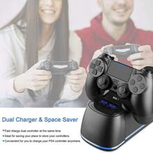 Estación de carga para controlador P4 con chip de carga rápida de 2 horas, luz indicadora de carga y iluminación ambiente, cargador de repuesto para controlador DualShock - Negro - Ver 9
