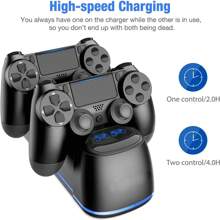 Estación de carga para controlador P4 con chip de carga rápida de 2 horas, luz indicadora de carga y iluminación ambiente, cargador de repuesto para controlador DualShock - Negro - Ver 4