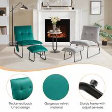 1 juego/2 piezas de funda de sofá de diseño capitoné de terciopelo con funda para reposapiés - Verde Oscuro - Ver 5