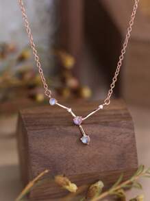 1 件 S925 纯银天然月光石方晶锆石十二宫玫瑰金简约百搭项链，适合日常佩戴或赠送女友、生日、情人节