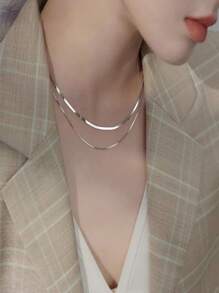 1入組S925雙層穿著時髦鏈條樣式項鍊,合適的適用於女性日常穿著 - 蛇骨鏈 - 查看 3