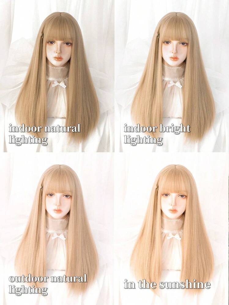1個 合成ブロンド耐熱ストレートロングウィッグエクステンション、長さ