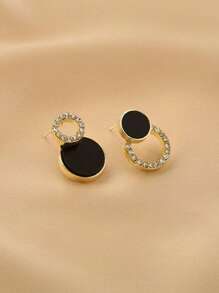 1 Paar Asymmetrische Glänzende Doppelte Kreis Ohrstecker Cut Out Runde Schwarze Ohrstecker Strass Accessoires Für Frauen Ohr Schmuck