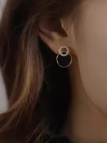 1 Paar Asymmetrische Glänzende Doppelte Kreis Ohrstecker Cut Out Runde Schwarze Ohrstecker Strass Accessoires Für Frauen Ohr Schmuck