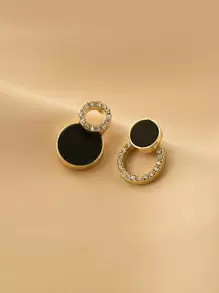 1 Paar Asymmetrische Glänzende Doppelte Kreis Ohrstecker Cut Out Runde Schwarze Ohrstecker Strass Accessoires Für Frauen Ohr Schmuck