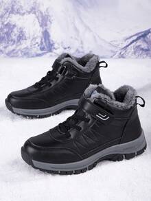 男士保暖内衬防水雪地靴冬季户外休闲徒步鞋，舒适高帮时尚靴子