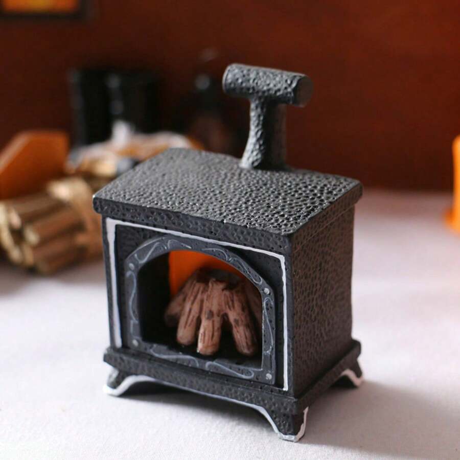 1pc Miniature Dollhouse Furniture Fireplace Scene With Lighting, Simulation Model Best Gifts - Black - View 1