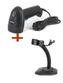 Escáner de códigos de barras con cable KEFAR H3CS de mano con soporte, lector de códigos de barras 1D compatible para logística, comercio minorista y supermercados - Blanco y Negro - Ver 4