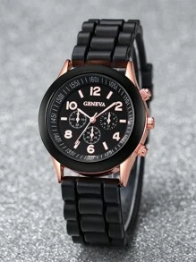 女士石英腕錶,帶矽膠錶帶、三個小錶盤和愛心串珠手鍊套裝(2 件/套)