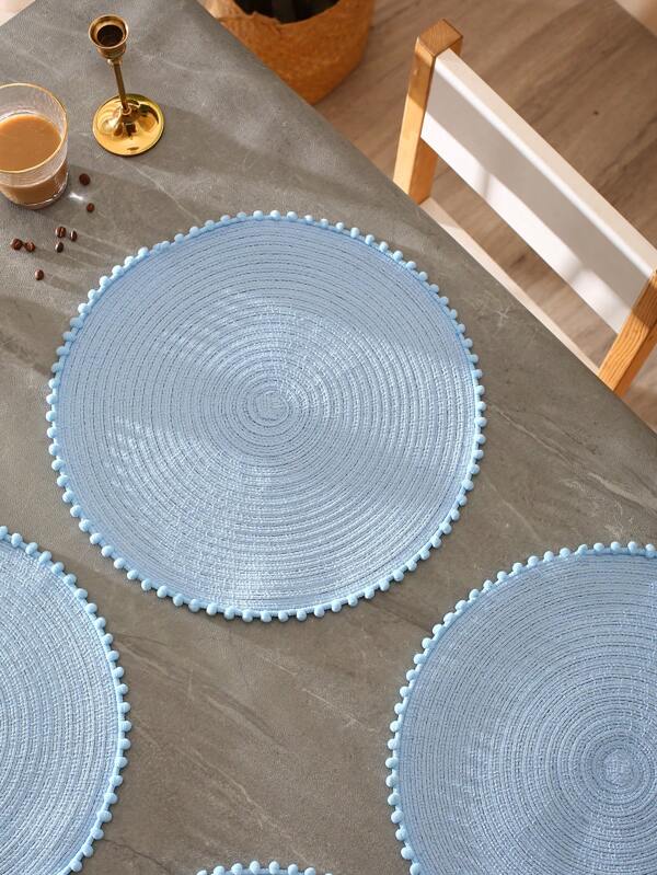 1pc Blue Natural Material Simple Style Cute Ball Edge Spiral Heat Insulation Placemat, Suitable For Home, Kitchen, Restaurant, Hotel, Farmhouse, Festivals, Celebrations, Weddings, Parties, Birthdays And Table Decoration