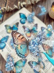 1pack/30sheets Butterfly, Moon, Flowers Themed Waterproof Scrapbook Stickers For Journaling, Diy Crafts Back To School