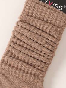 1pair Women's Spring/Summer Korean Style Versatile Pile Socks College Style Lolita Simple Sports Socks Solid Color Over Knee Tube Socks (Sock Board Not Included) - Brown - View 4