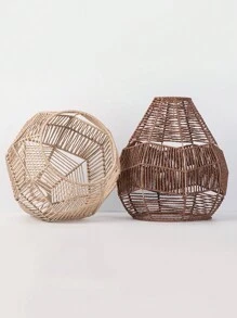 1pc Woven Pendant Light Shade, Simple Hand Weaved Pendant Light Shade, Only Shade No Lamp, Ceiling Imitation Rattan Lampshade, Creative Farmhouse Hanging Lamp Cover, Rattan Chandelier Pendant Light Cover For Home Decor
