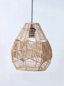 1pc Woven Pendant Light Shade, Simple Hand Weaved Pendant Light Shade, Only Shade No Lamp, Ceiling Imitation Rattan Lampshade, Creative Farmhouse Hanging Lamp Cover, Rattan Chandelier Pendant Light Cover For Home Decor