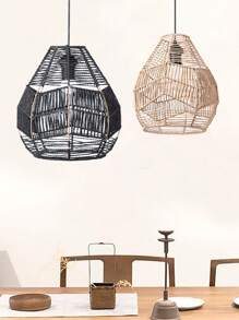 1pc Woven Pendant Light Shade, Simple Hand Weaved Pendant Light Shade, Only Shade No Lamp, Ceiling Imitation Rattan Lampshade, Creative Farmhouse Hanging Lamp Cover, Rattan Chandelier Pendant Light Cover For Home Decor