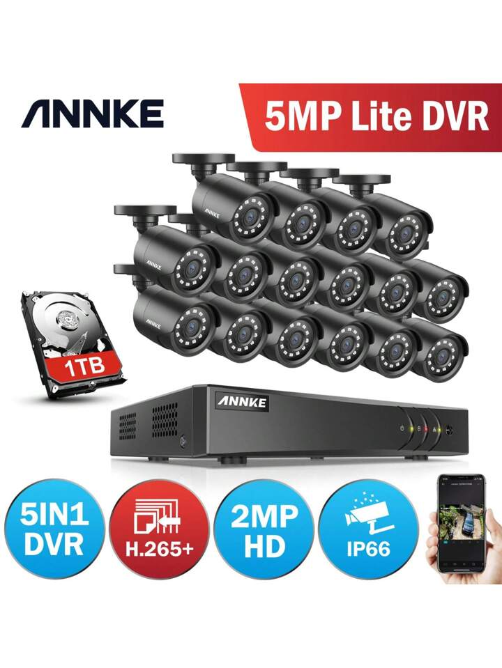 ANNKE H.265+ 5MP Lite 16 Channel Security Camera System, 16CH DVR 