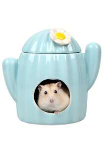 1入組仙人掌形狀陶瓷碗和水瓶套裝-適用於倉鼠,適用於家用 - 藍色 - 查看 5