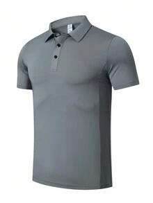 SHANYING 男士煙霧淺灰色綠色競技POLO衫帶翻領 - 墨綠色 - 查看 2