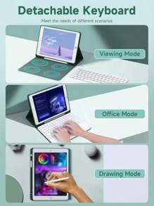 触摸键盘保护套兼容 iPad 10.2 第 9/8/7 代，兼容三星 Galaxy Tab A8 10.5，带铅笔架键盘 - 綠色 - 查看 5