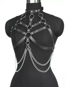 1pc Women's Sexy Gothic Harness Collar Belt, Great For Halloween Party & Rave - Black - View 3