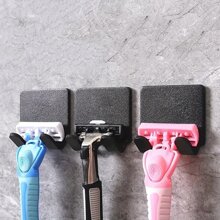 3pcs Matte Black Adhesive Hooks, Multipurpose Storage Rack For Shaver And More, No Drilling Needed - Black - View 1