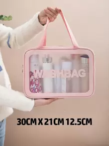 Bolsa para almacenamiento impermeable cosmetiquera neceser portátil para viaje de mano practico facil de lavar con agarradera organizador transparente - Rosa - Ver 5
