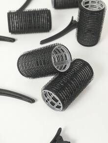 6入組小型黑色自鎖捲髮器連6隻髮夾,diy造型無熱捲髮器 - 黑色 - 查看 3