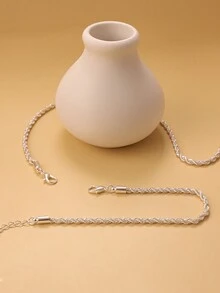 Fashionable & Simple Silver Men's Necklace And Bracelet Set - Silver - View 3