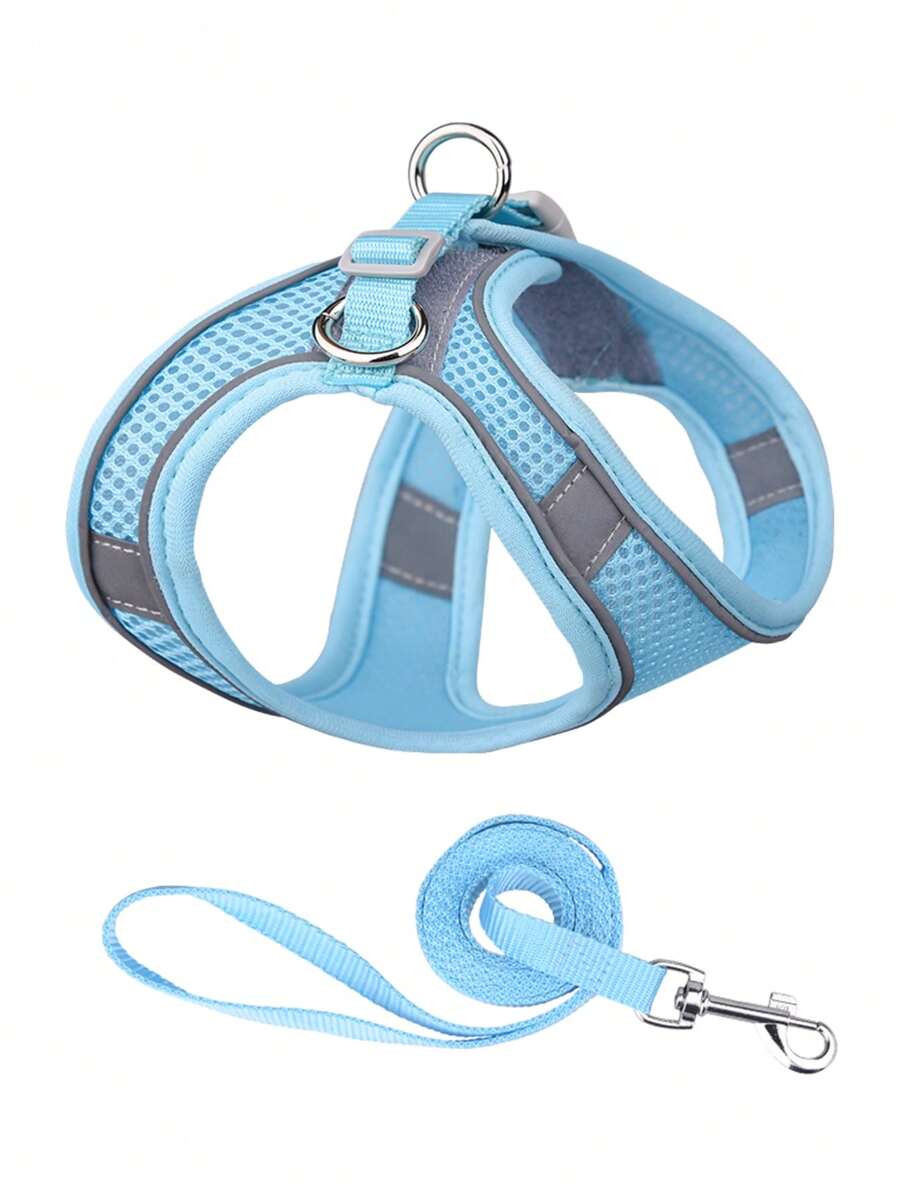 Reflective Dogs Harness With Leash Adjustable Harness Vest Breathable Collars For Small Large Dogs - Blue - View 1