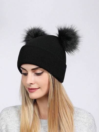 1 pieza Sombrero de invierno para mujer con protección para las orejas, sombrero tejido con forro térmico grueso, lindo pompón pequeño de lana, sombrero para otoño e invierno y viajes en clima frío