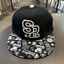 1 Gorra De Béisbol Negra De Ala Plana Unisex De Primavera/verano Con Una Banda Ancha Ajustable Para La Cabeza, Adecuada Para Protección Solar Diaria - Negro - Ver 1
