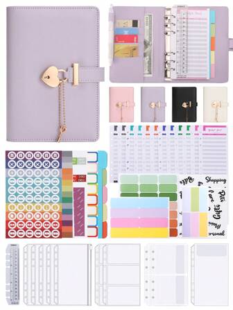 A6 PU Leather Lockable Budget Clip, Laptop Wallet Storage Device, Equipped With 38 Types Of Cash Envelopes, Budget Tables, Self-Adhesive Labels, And Stationery Items