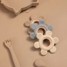 1 件裝嬰兒矽膠木製牙膠玩具嬰兒保健環玩具禮物新生兒牙齒磨牙棒適合出牙咀嚼嬰兒配件 - 粉色 - 查看 7