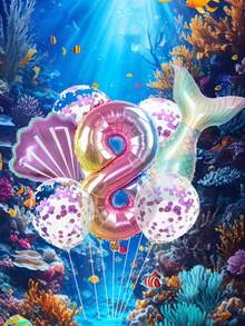 卡通美人魚尾巴形狀氣球,生日派對裝飾用品,兒童生日鋁箔閃光彩帶氣球 - 紫色 - 查看 9