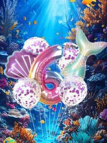 卡通美人魚尾巴形狀氣球,生日派對裝飾用品,兒童生日鋁箔閃光彩帶氣球 - 紫色 - 查看 7