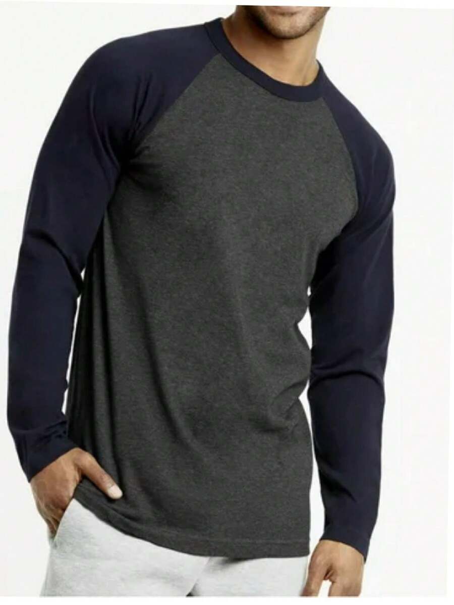 Long Sleeve Raglan T-Shirt In Cold Knit - 深灰色 - 查看 1