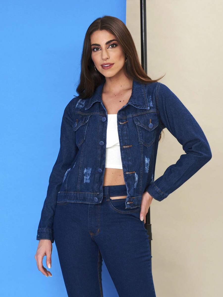 Women Denim Jackets & Coats - Rửa tối - Xem 1