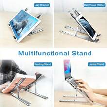 1 Giá đỡ máy tính xách tay di động bằng nhôm, kim loại nâng cấp - Có thể điều chỉnh 6 vị trí, chắc chắn hơn và không bị rung, Đế làm mát nâng gấp, 6,1 inch * 9,25 inch tương thích với mọi kích cỡ máy tính xách tay - Bạc - Xem 2