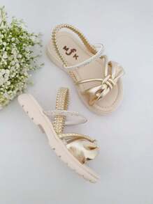 Sandália Infantil Menina Strass Elástico Feminina - Dourado - Visão 3