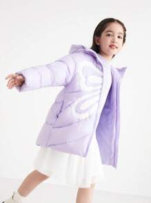 Annil Girls Mid-Length Down Jacket Winter Windproof Warm Thickened Fashionable Jacket Purple - Purple - View 2