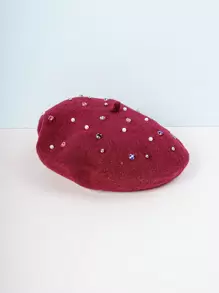 1pc Unisex Y2k Style Colorful Rhinestone Beret Cap Suitable For Outdoor Leisure, Daily Commute, And Versatile Fashion, Coffee Color - Coffee Brown - View 6