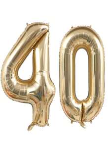 鉑金箔數字氣球，40 英寸（約 101.6 厘米），淺金色氦氣球，適合女孩、男孩、40 歲生日、週年紀念派對、新娘送禮會、畢業派對，配有 1 卷絲帶和一根吸管 - 金色 - 查看 3