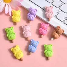 10个随机仿真迷你哑光彩色可爱小熊冰棒娃娃屋厨房树脂吊坠，可用于DIY珠宝制作、个性化礼物和DIY装饰 - 彩色 - 查看 3