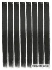 8 片彩色夹式接发，20 英寸长直发，夹式合成假发，万圣节角色扮演装扮时尚派对圣诞节狂欢节音乐节新年礼物（白色） - 黑色 - 查看 3