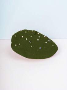 1pc Unisex Y2k Style Colorful Rhinestone Beret Cap Suitable For Outdoor Leisure, Daily Commute, And Versatile Fashion, Coffee Color - Coffee Brown - View 7